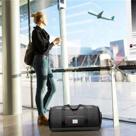 New Waterproof Weekend Overnight Bag Black Duffle Gym Bag Carryon